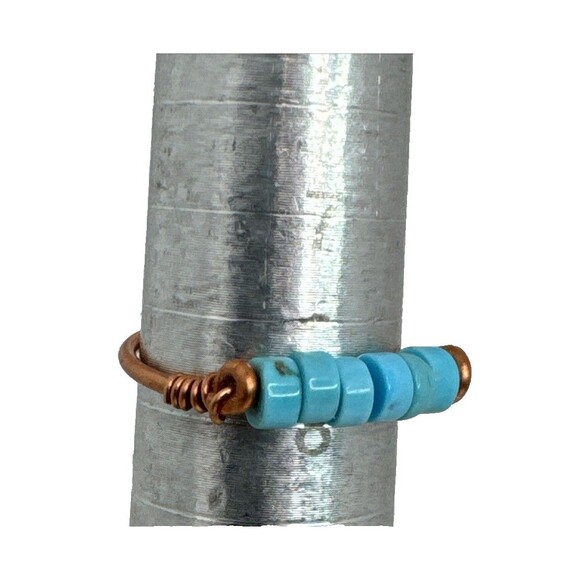 Copper And  Turquoise Line Ring Handcrafted Made In USA Size 8 Minimalist - Picture 5 of 6